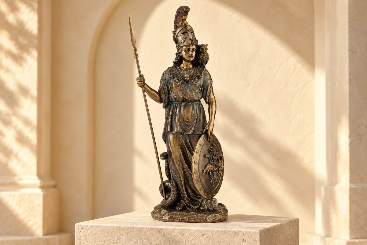 Athena sculpture in a classical setting