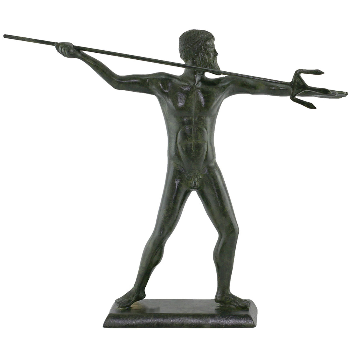 Poseidon with Raised Trident – Solid Sculpture – 17 cm – Dark Green