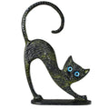 Crouching Cat on Base – Bronze Sculpture – 15 cm – Dark Green