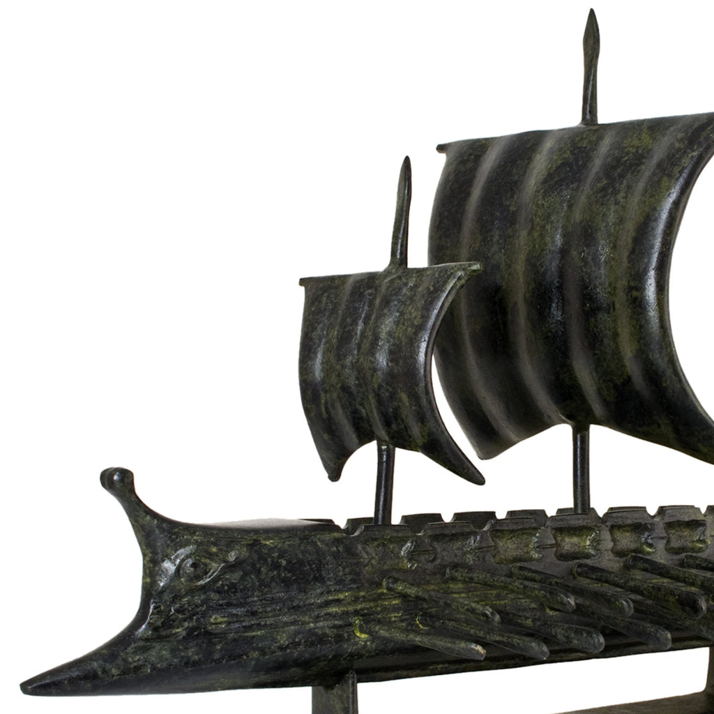 Ancient Greek Trireme with Two Sails – 24 cm – Dark Green