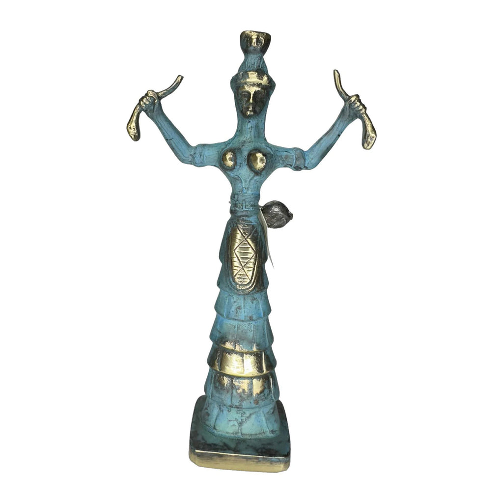Minoan Snake Goddess – Bronze Sculpture – 17 cm – Blue & Gold