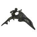 Dolphin with Boy Rider – Bronze Sculpture – 8 cm – Dark Green