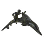 Dolphin with Boy Rider – Bronze Sculpture – 8 cm – Dark Green