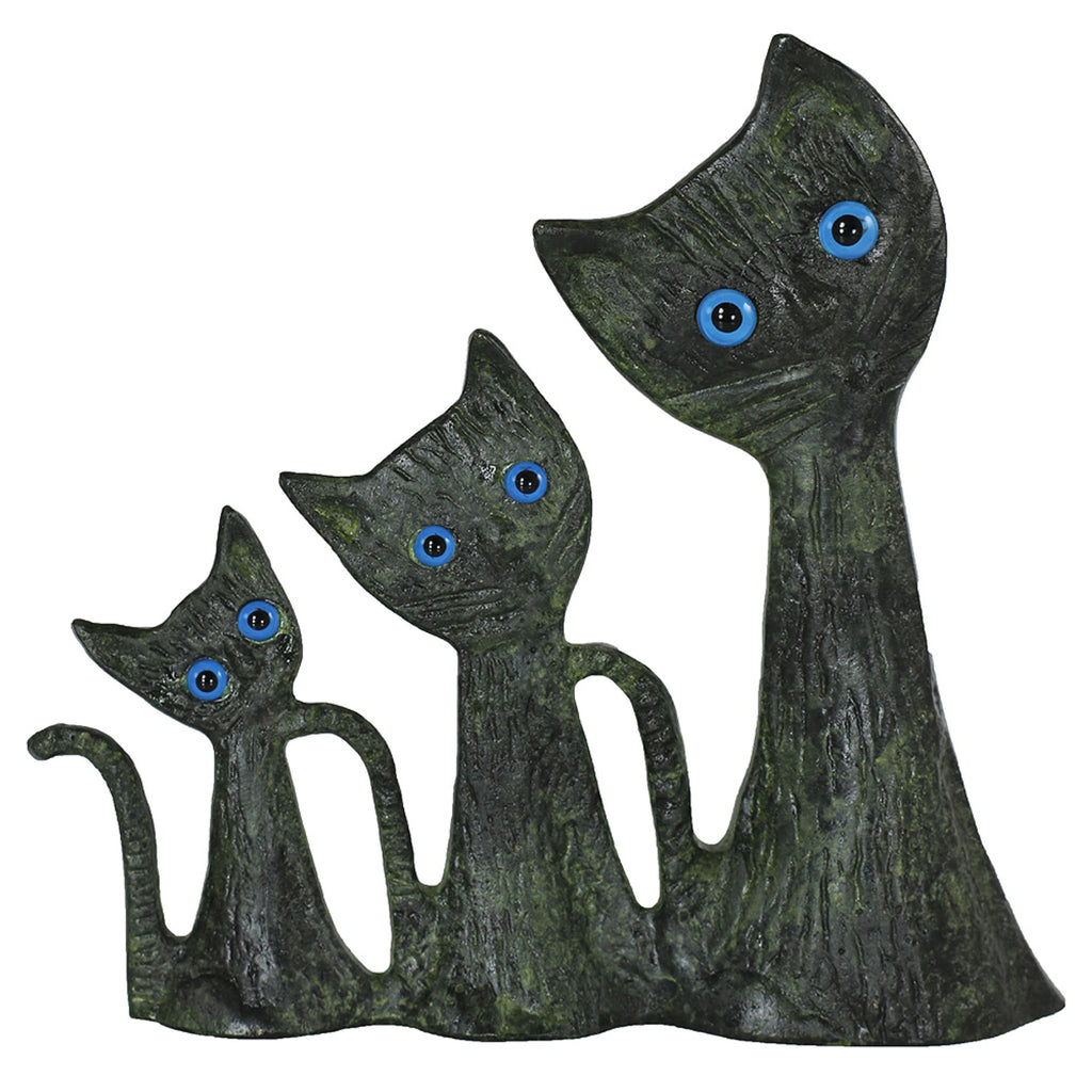 Three Cats – Bronze Sculpture – 11.5 cm – Dark Green