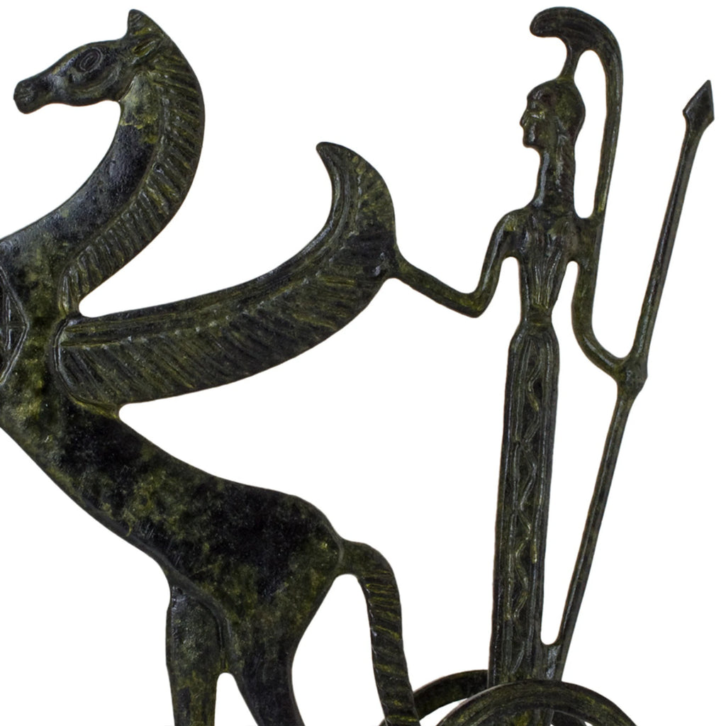 Athena in a Chariot with Pegasus – Sculpture – 19 cm – Dark Green