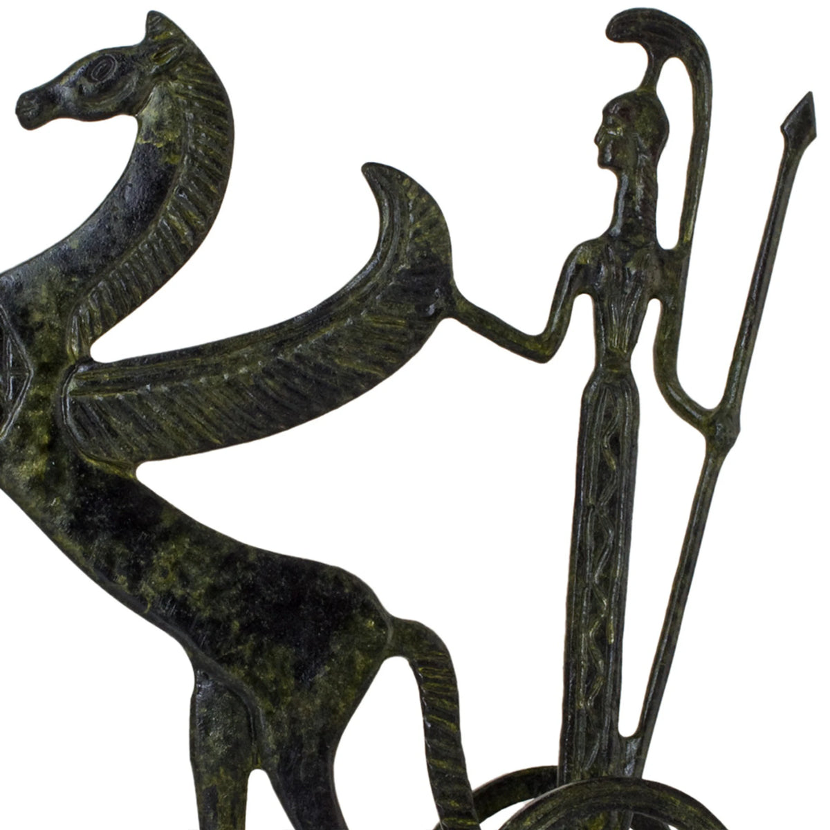 Athena in a Chariot with Pegasus – Sculpture – 19 cm – Dark Green