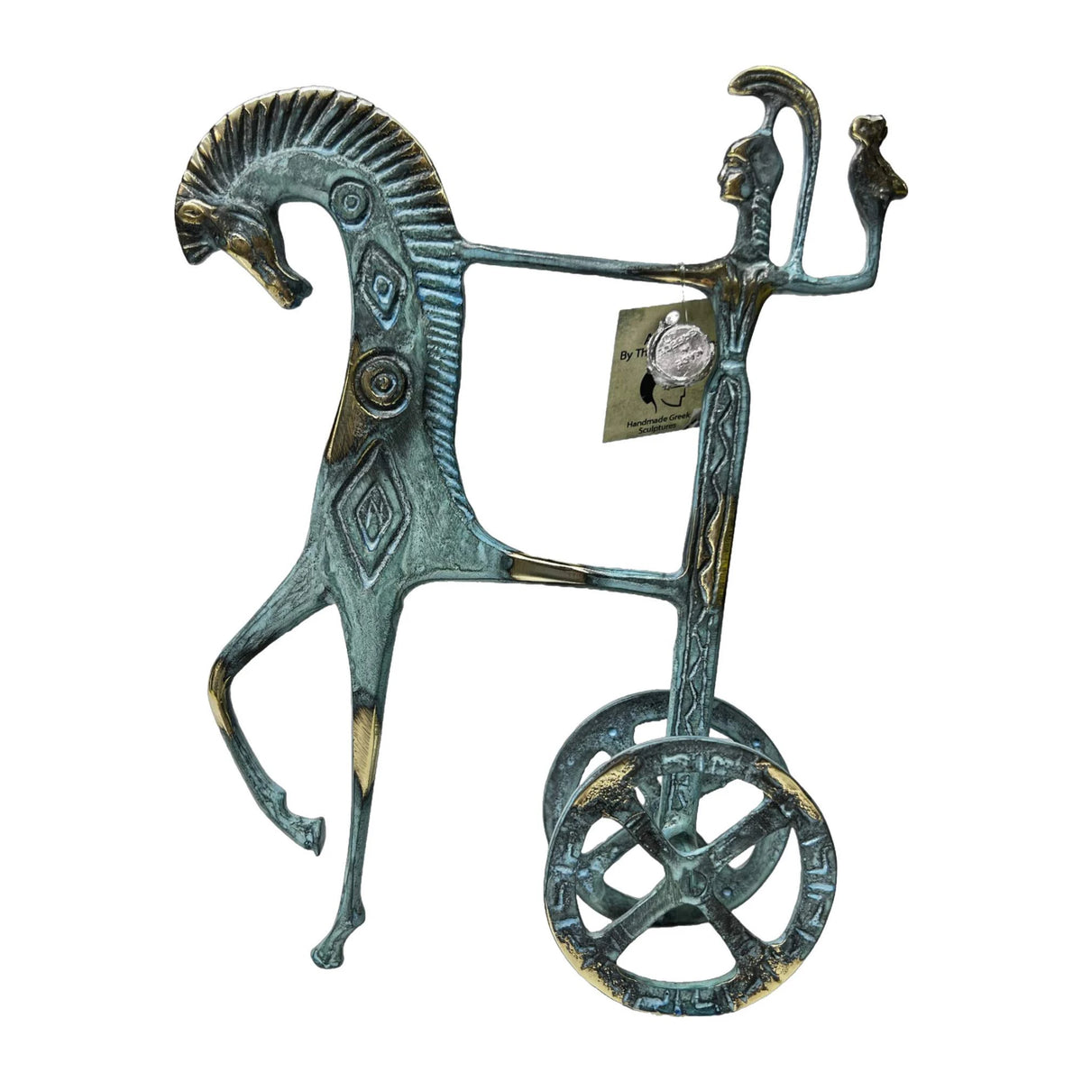 Athena's Chariot with Owl – Bronze Sculpture – 64 cm – Blue & Gold