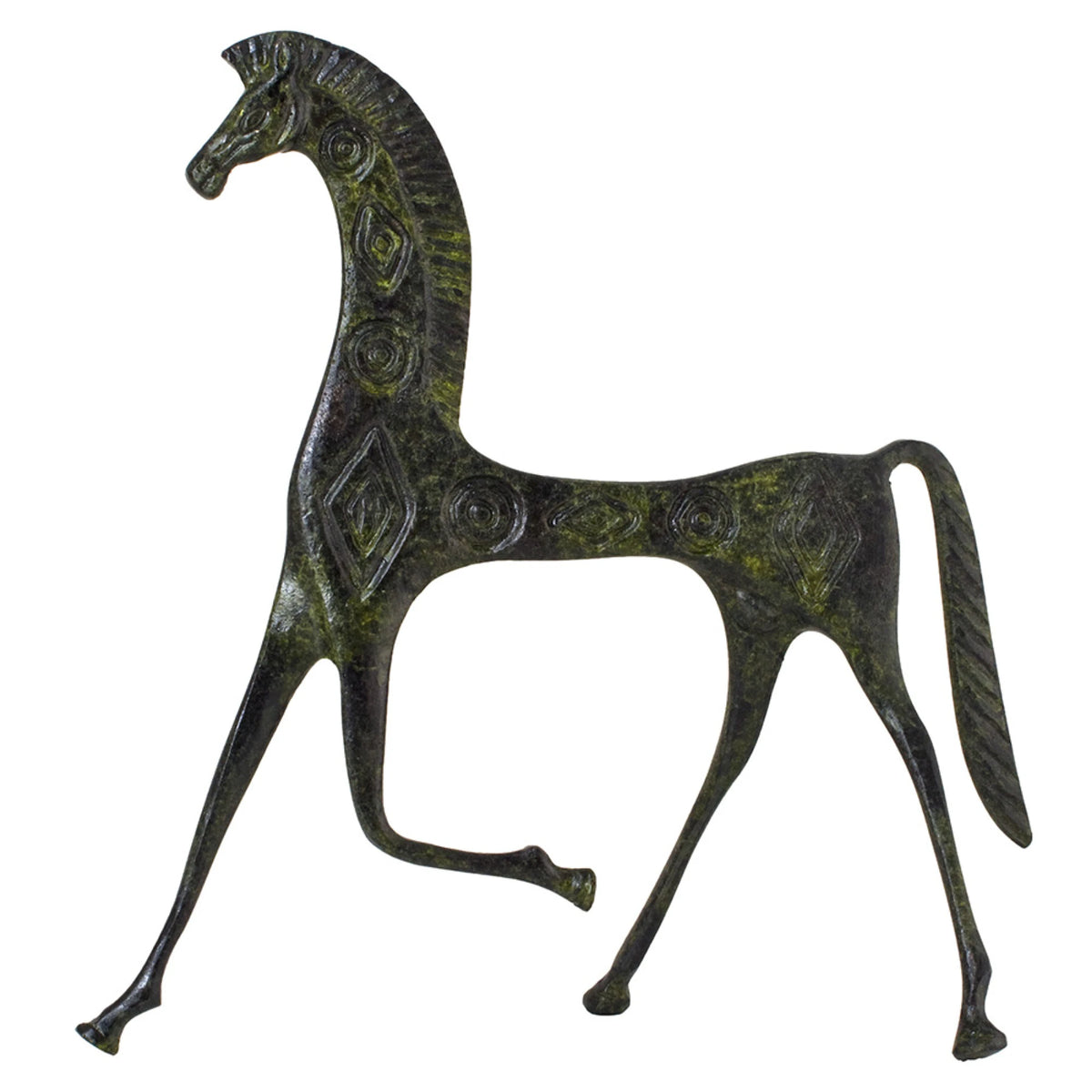 Mycenaean Geometric Horse – Bronze Sculpture – 19 cm – Dark Green
