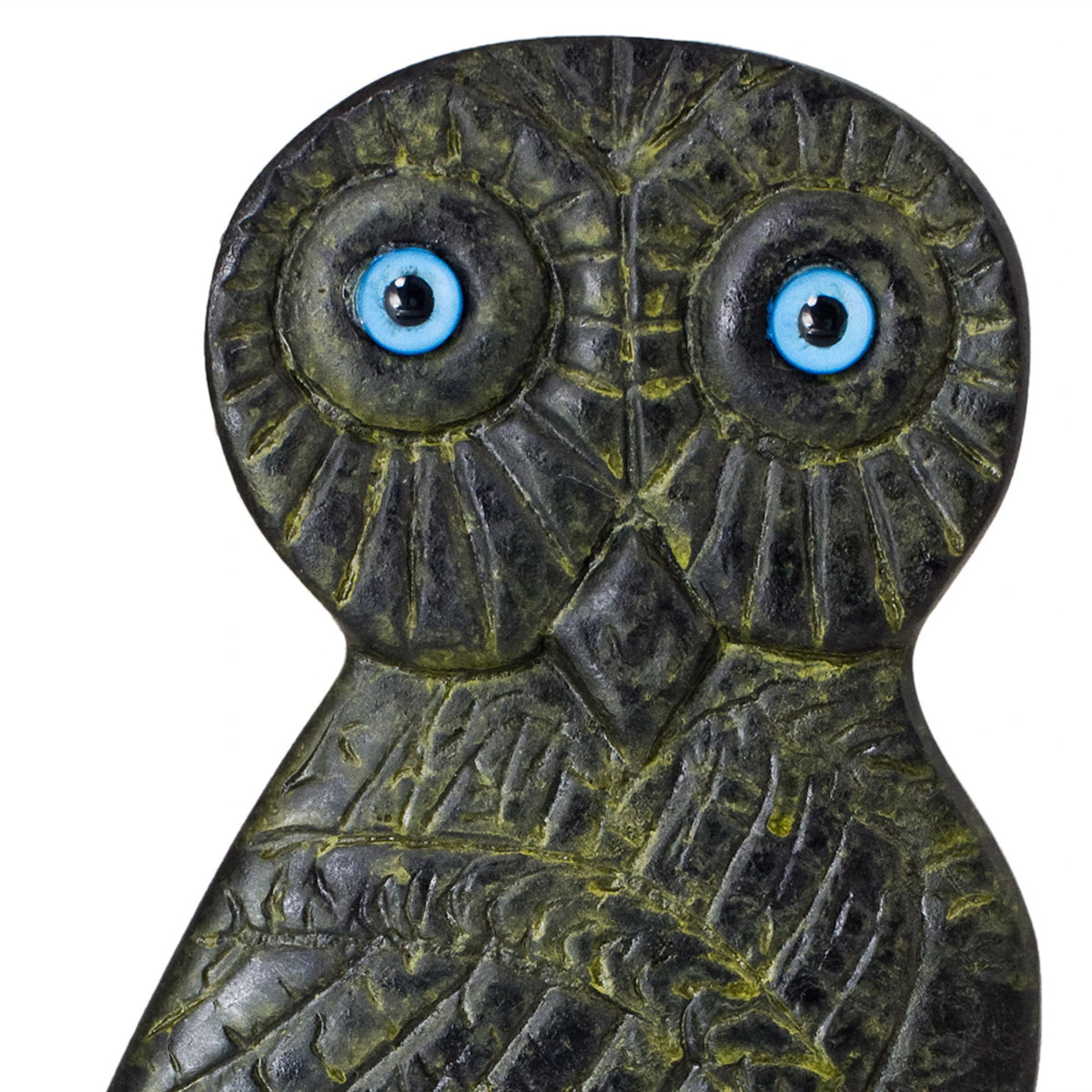 Owl – Flat Bronze Sculpture – 10 cm – Dark Green