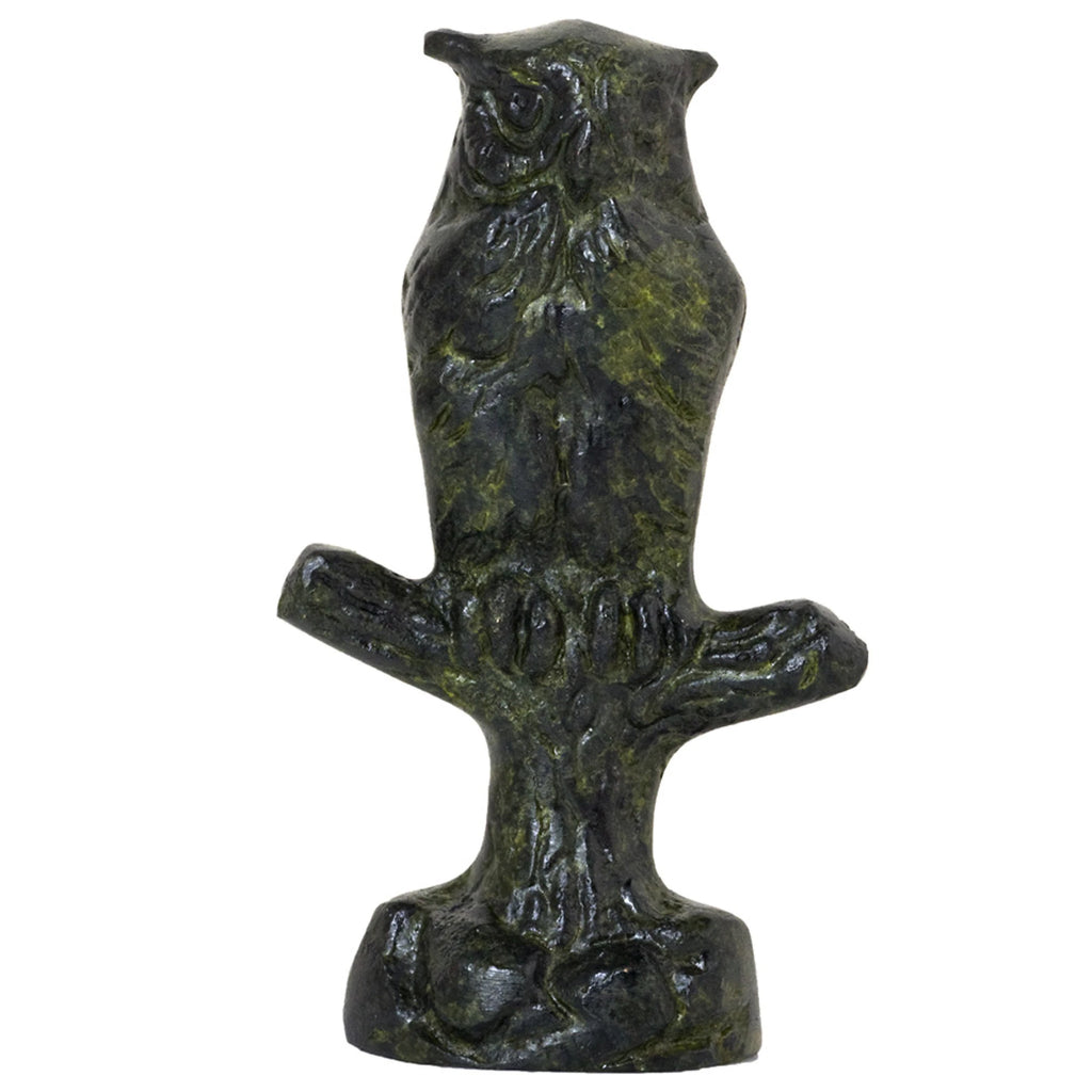 Ancient Greek Owl on a Branch – Bronze Sculpture – 8 cm – Dark Green