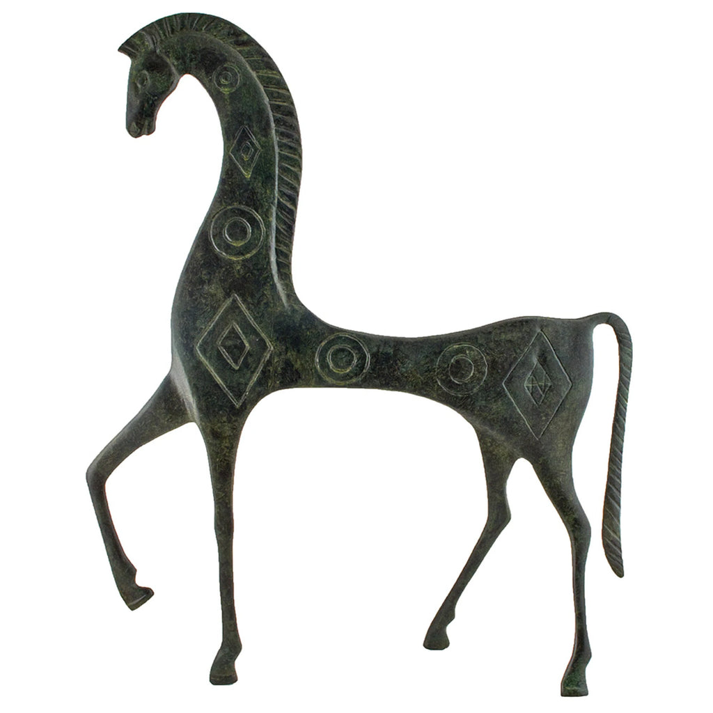 Large Geometric Horse with Lowered Head – 58 cm – Dark Green