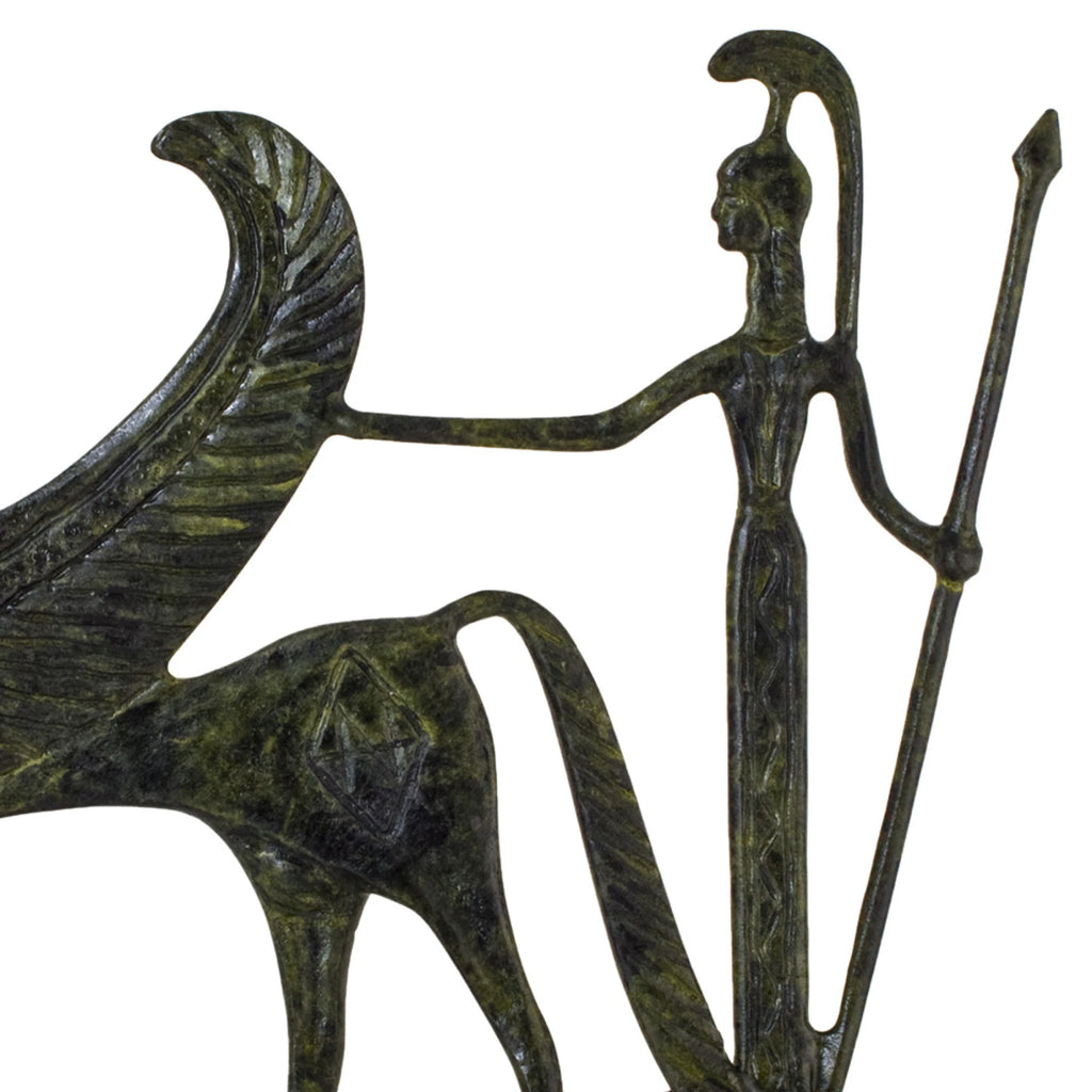 Athena in a Chariot with Pegasus – Bronze Sculpture – 12 cm – Dark Green