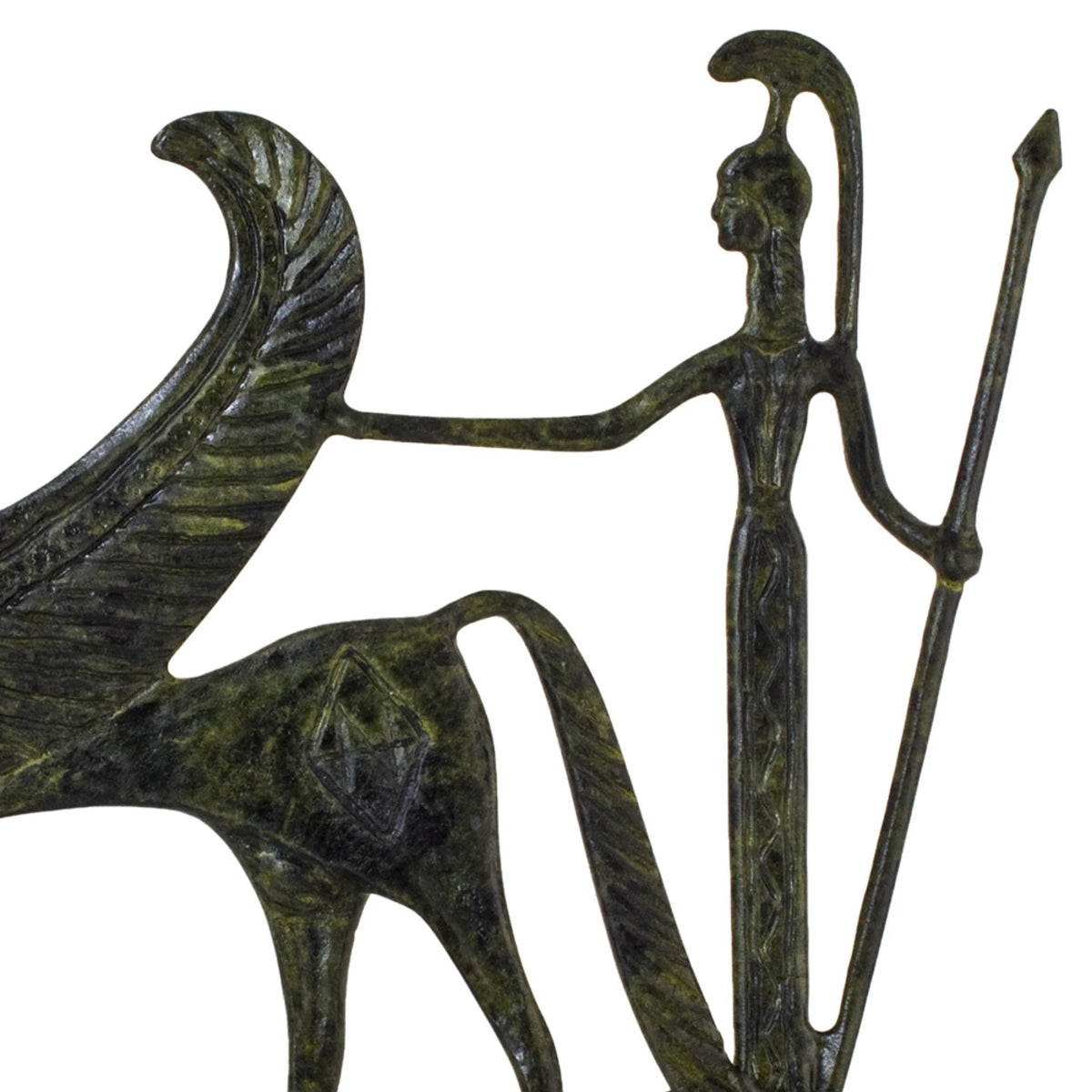 Athena in a Chariot with Pegasus – Bronze Sculpture – 12 cm – Dark Green