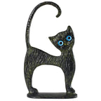 Cat on Base – Bronze Sculpture – 15 cm – Dark Green