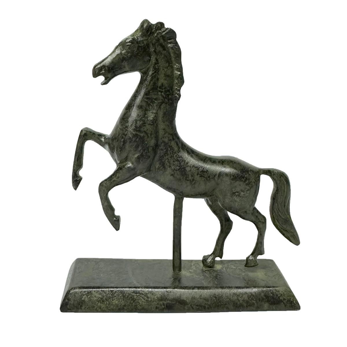 Rearing Horse – Solid Bronze Sculpture 056A – 14 cm – Dark Green