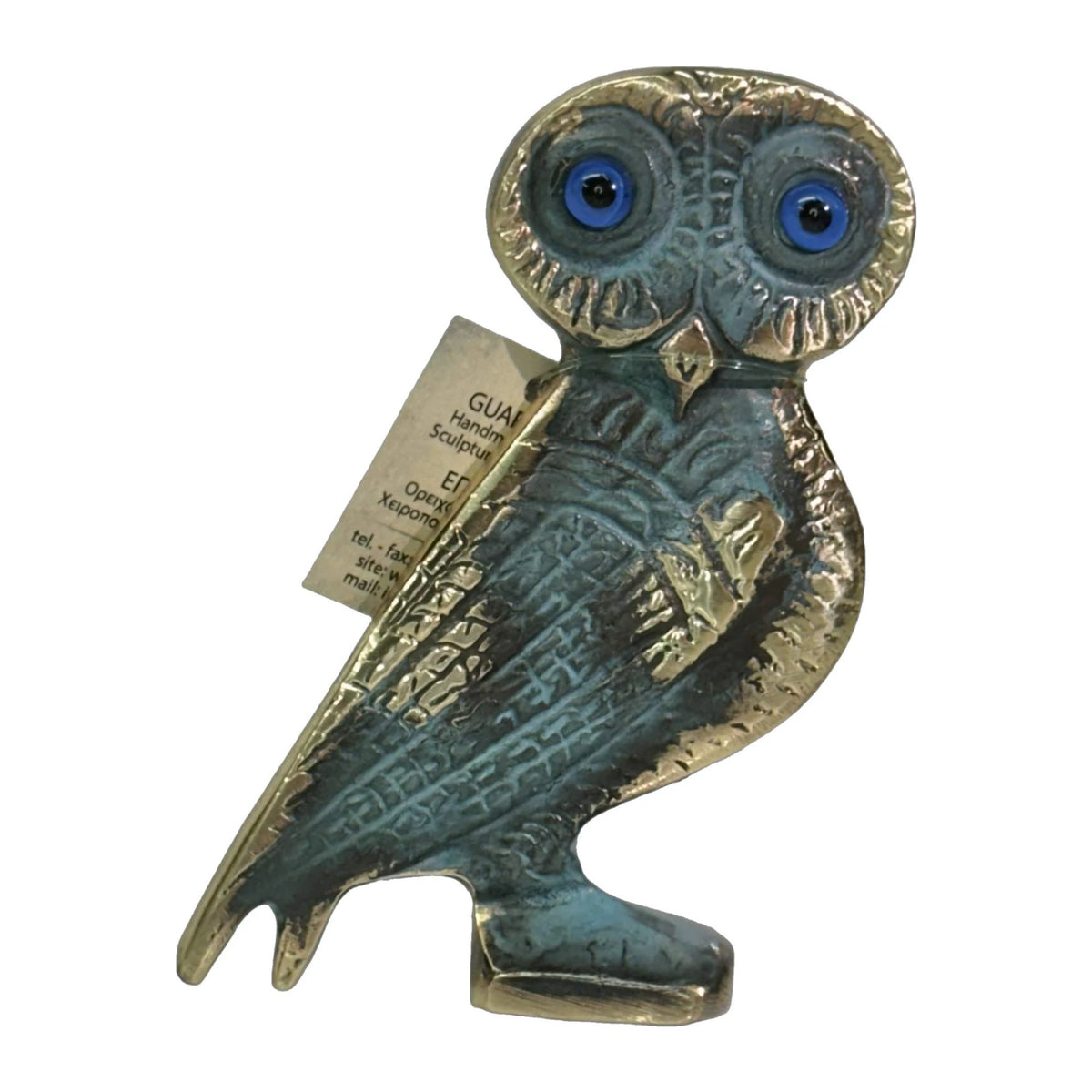 Owl – Flat Bronze Sculpture – 7 cm – Blue & Gold