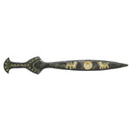 Decorative Sword with Lions on Marble Base – 13 cm – Dark Green