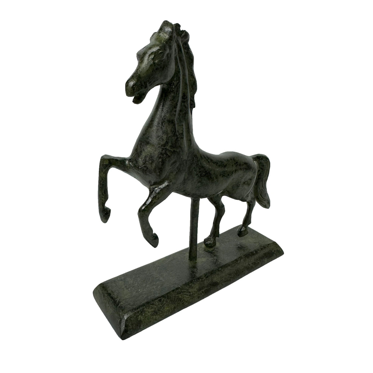 Rearing Horse – Solid Bronze Sculpture 056A – 14 cm – Dark Green