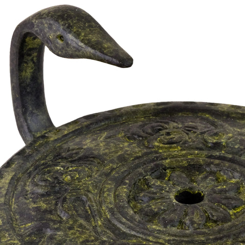 Ancient Greek Oil Lamp – Bronze Sculpture – 8 cm – Dark Green
