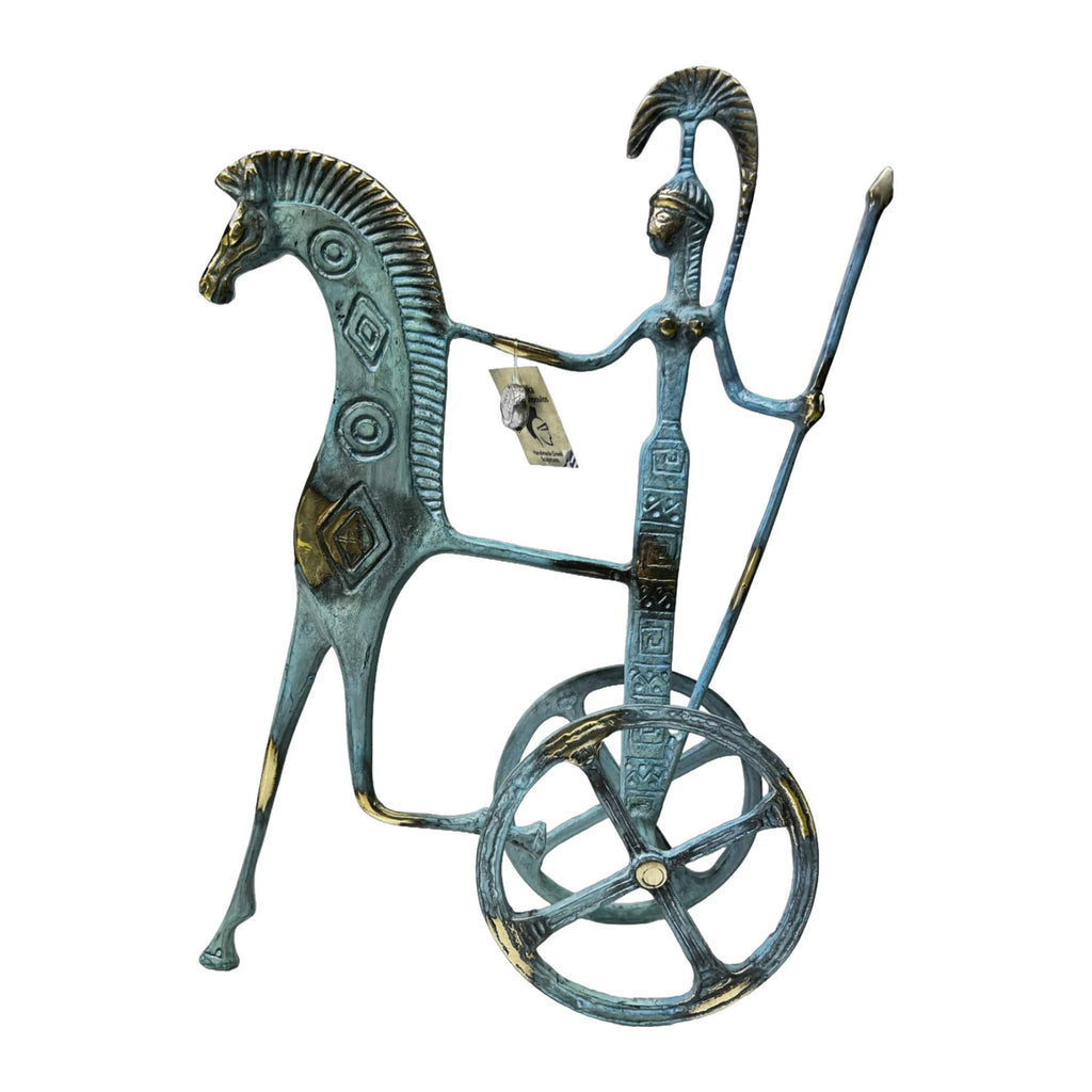Athena's Chariot with Spear – Bronze Sculpture – 21 cm – Blue & Gold