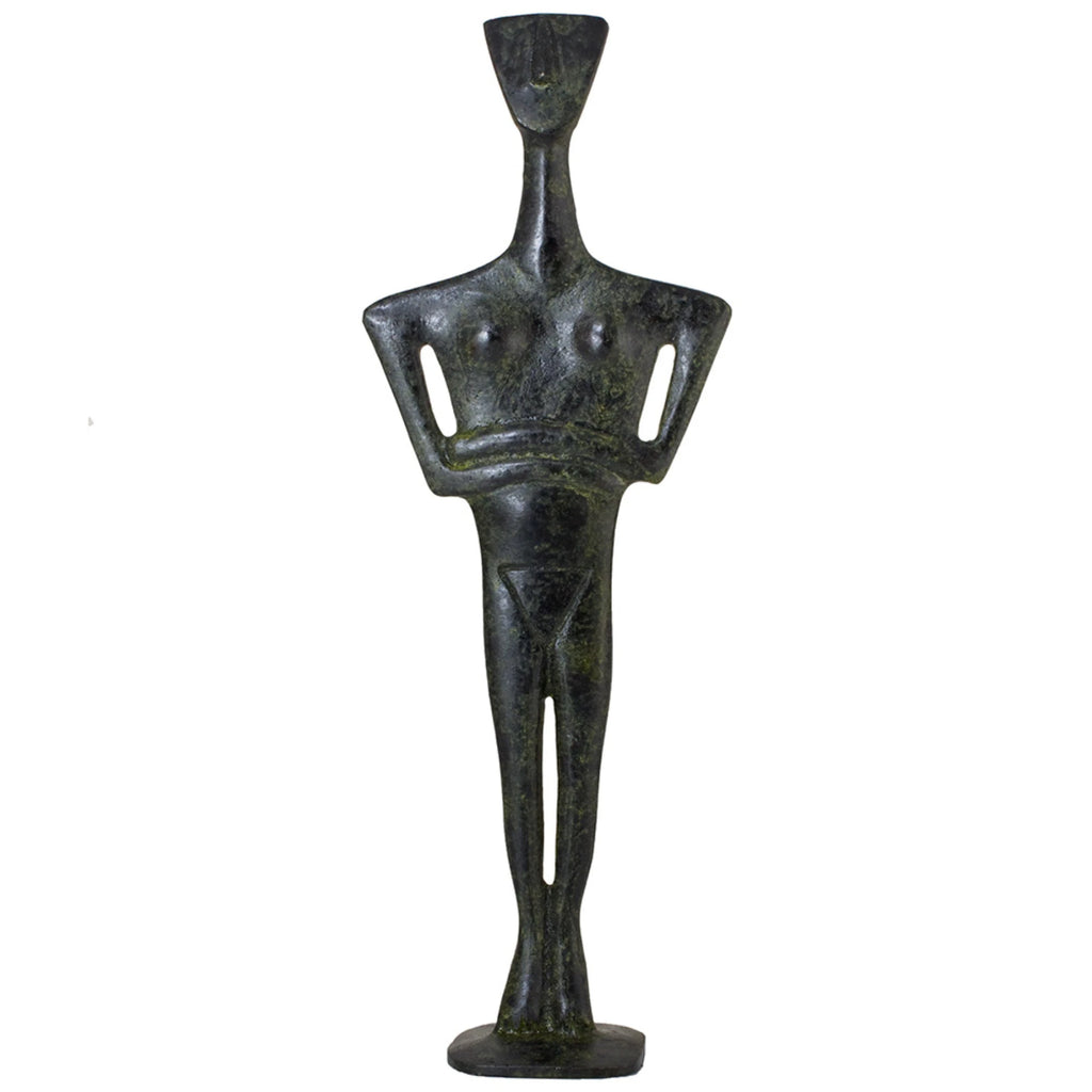 Triangular Cycladic Figurine – Bronze Sculpture – 26 cm – Dark Green