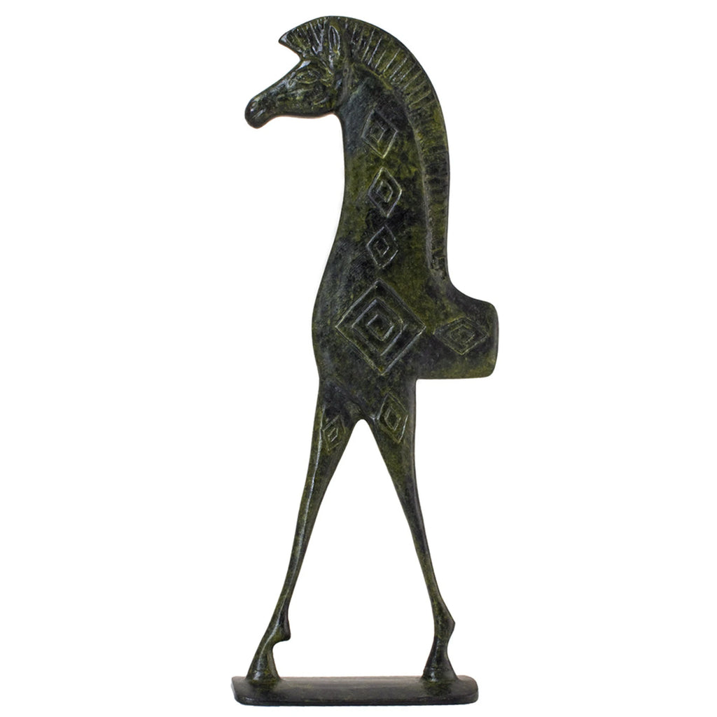 Geometric Half-Horse – Bronze Sculpture – 19 cm – Dark Green