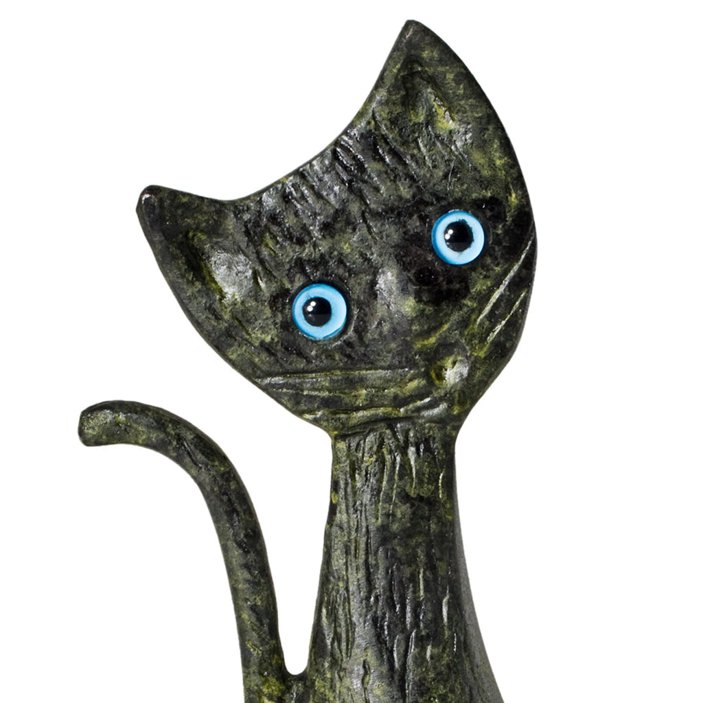 Cat without Base – Bronze Sculpture – 7 cm – Dark Green