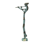 Woman Playing a Flute – Bronze Sculpture – 76 cm – Blue & Gold