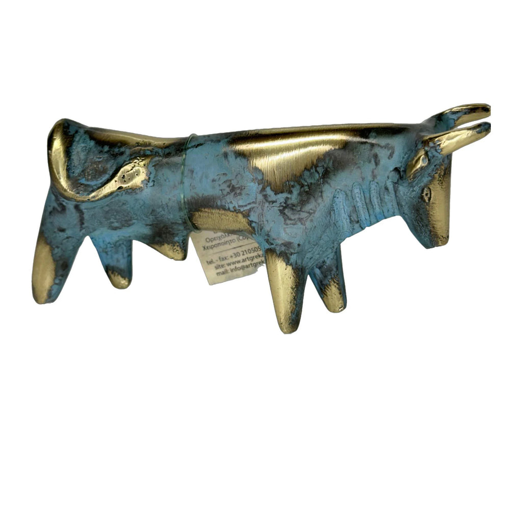 Minoan Cretan Bull – Bronze Sculpture – 6 cm – Blue & Gold