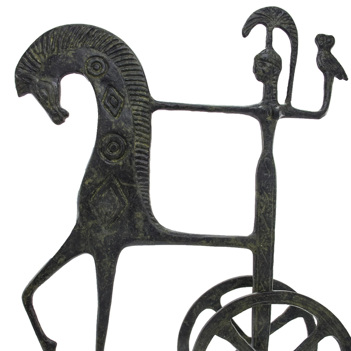 Athena's Chariot with Owl – Bronze Sculpture – 64 cm – Dark Green