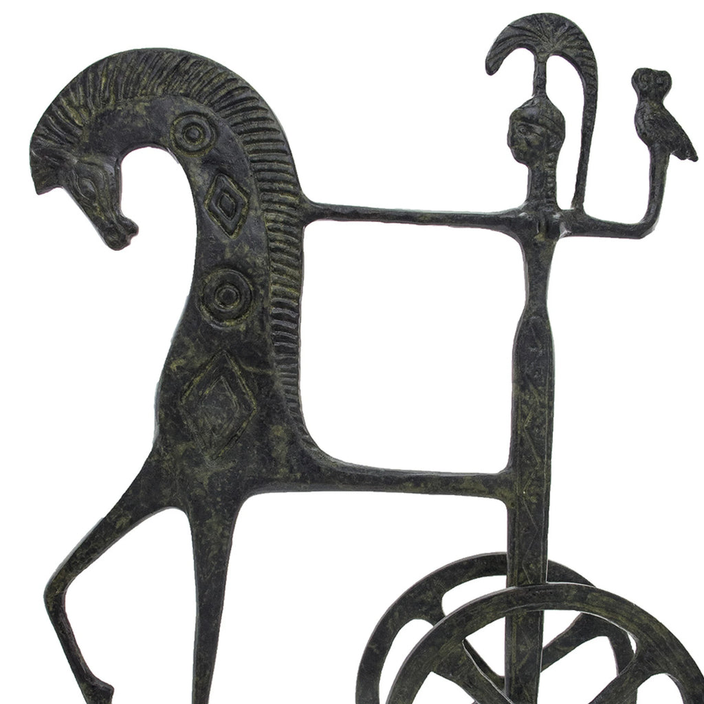 Athena's Chariot with Owl – Bronze Sculpture – 29 cm – Dark Green