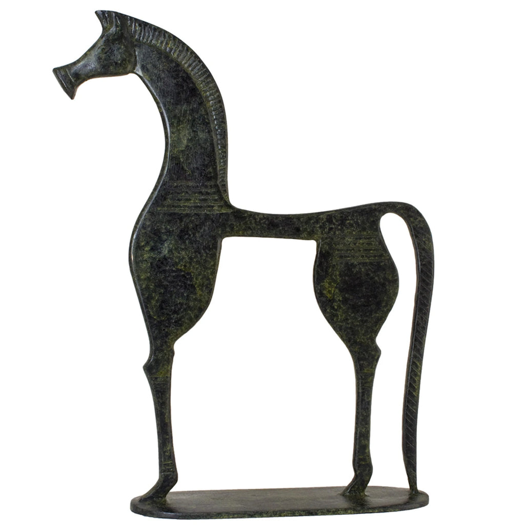Geometric Horse on Base – Sculpture – 40 cm – Dark Green
