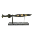 Decorative Sword with Lions on Marble Base – 13 cm – Dark Green