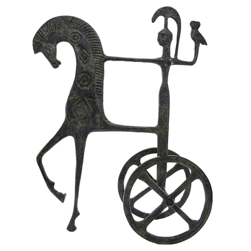 Athena's Chariot with Owl – Bronze Sculpture – 21 cm – Dark Green