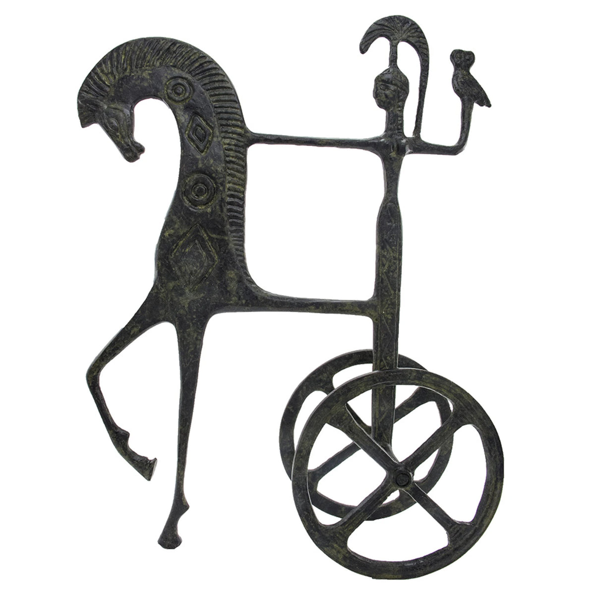 Athena's Chariot with Owl – Bronze Sculpture – 12 cm – Dark Green