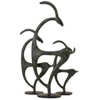 Three Cretan Kri-Kri Goats – Bronze Sculpture – 23 cm – Dark Green