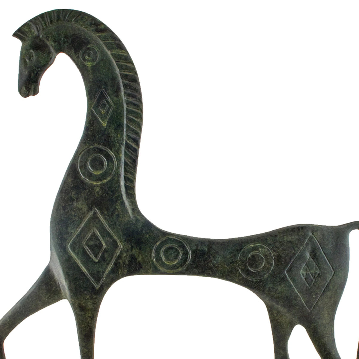 Large Geometric Horse with Lowered Head – 58 cm – Dark Green