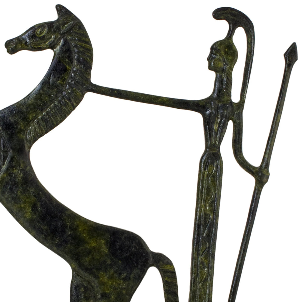 Athena in a Chariot with a Rearing Horse – Sculpture – 19 cm – Dark Green