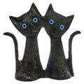 Two Standing Cats – Bronze Sculpture – 6 cm – Dark Green