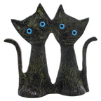 Two Standing Cats – Bronze Sculpture – 6 cm – Dark Green