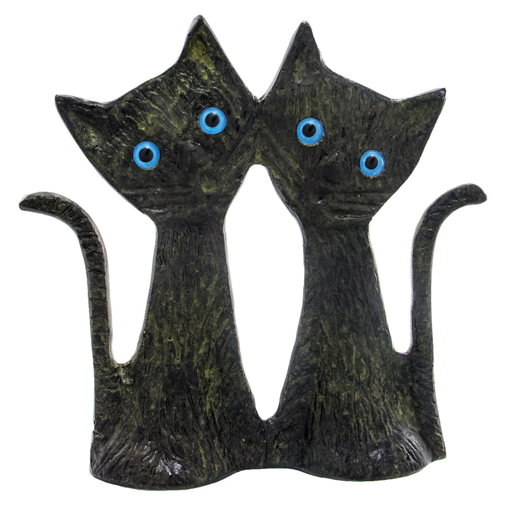 Two Standing Cats – Bronze Sculpture – 8 cm – Dark Green