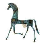 Mycenaean Geometric Horse – Bronze Sculpture – 19 cm – Blue & Gold