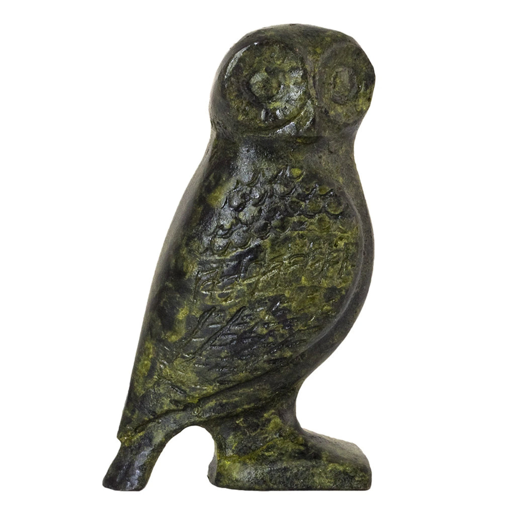 Owl with Tail – Solid Bronze Sculpture – 4 cm – Dark Green
