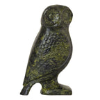 Owl with Tail – Solid Bronze Sculpture – 4 cm – Dark Green