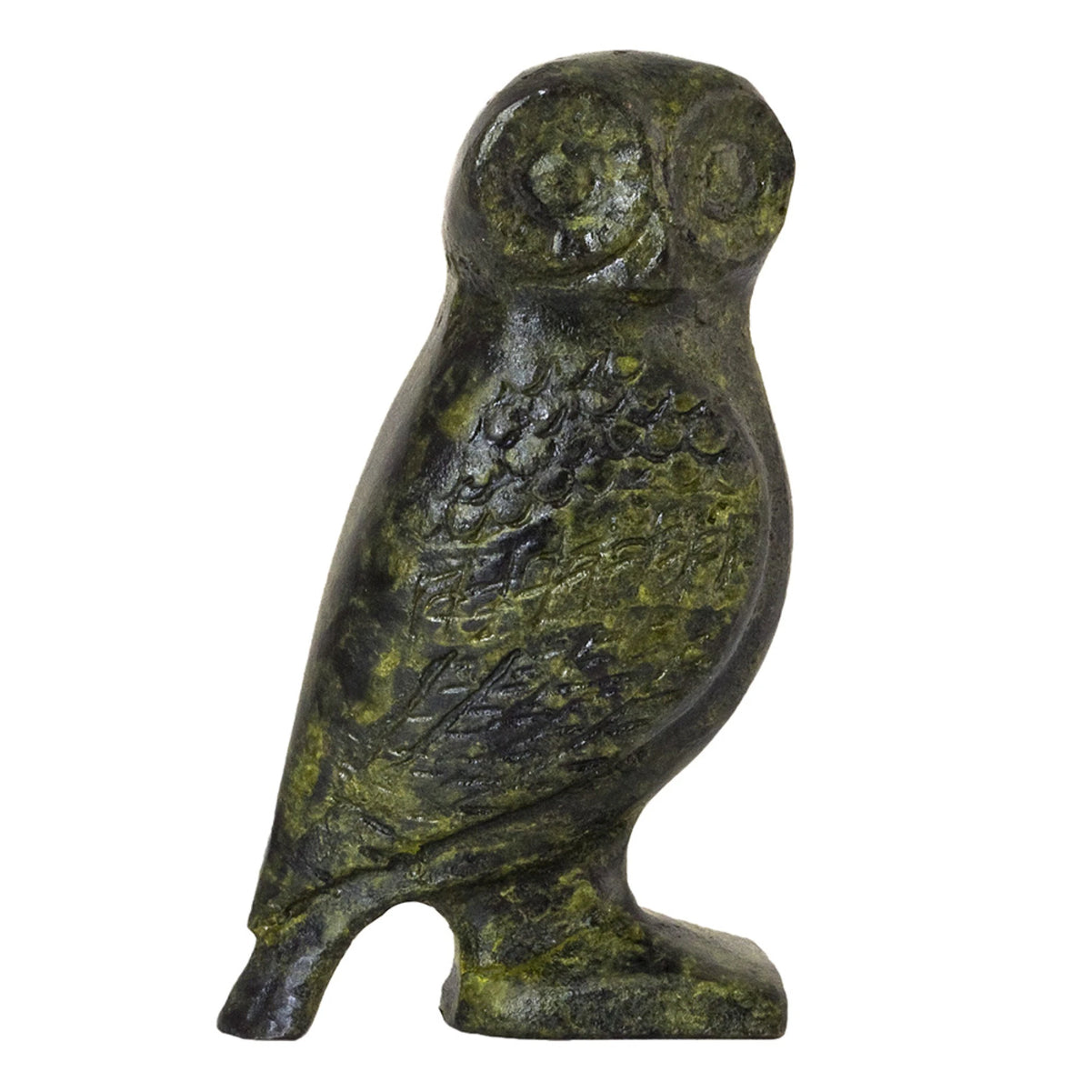 Owl with Tail – Solid Bronze Sculpture – 4 cm – Dark Green