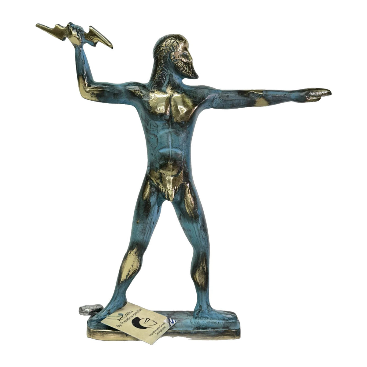Zeus with Thunderbolt – Solid Sculpture – 23 cm – Blue & Gold