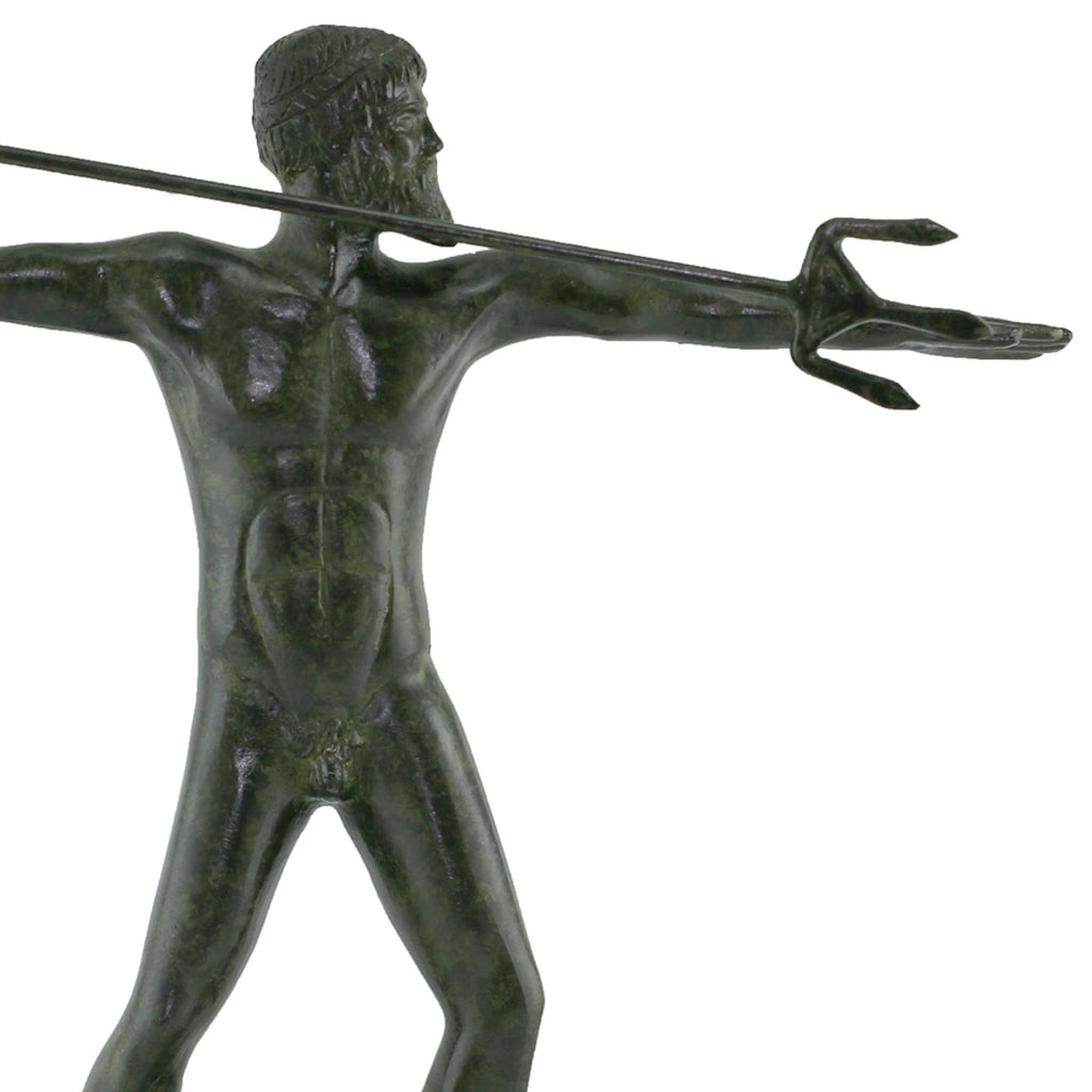 Poseidon with Raised Trident – Solid Sculpture – 23 cm – Dark Green