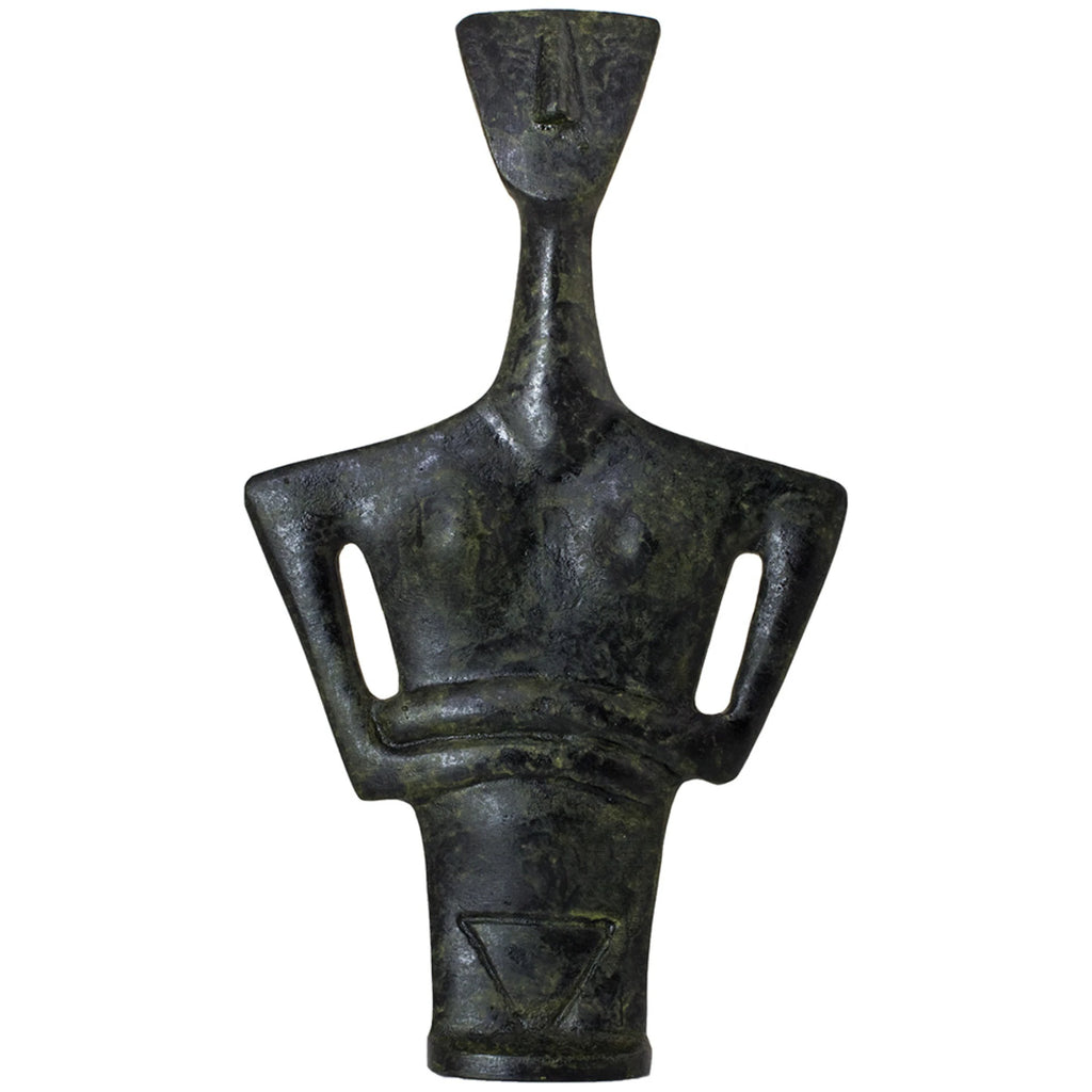 Triangular Cycladic Bust – Bronze Sculpture – 16 cm – Dark Green