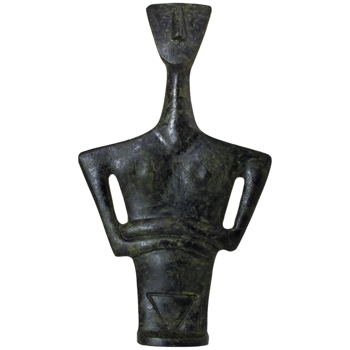 Triangular Cycladic Bust – Bronze Sculpture – 16 cm – Dark Green