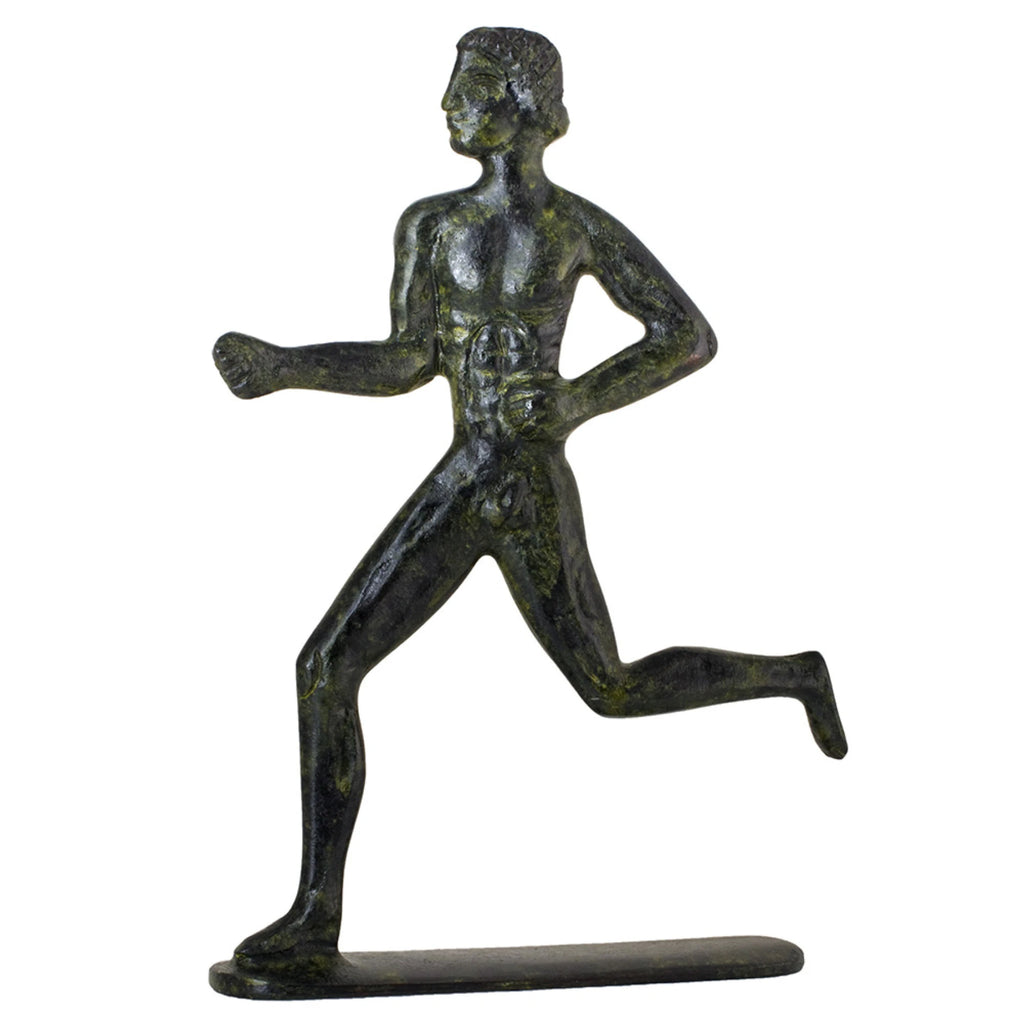 Ancient Olympic Runner – Flat Bronze Sculpture – 13 cm – Dark Green